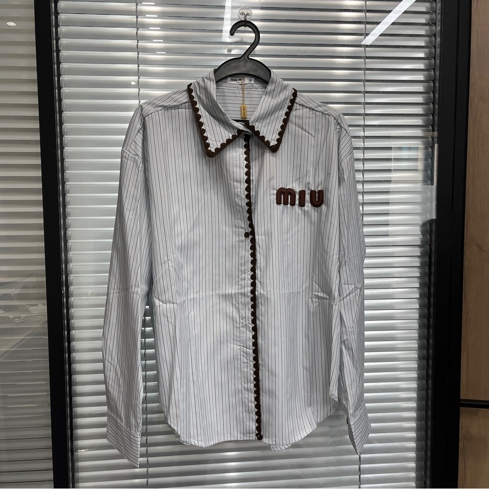 Miu Miu Striped White and Brown Long Sleeve Shirt